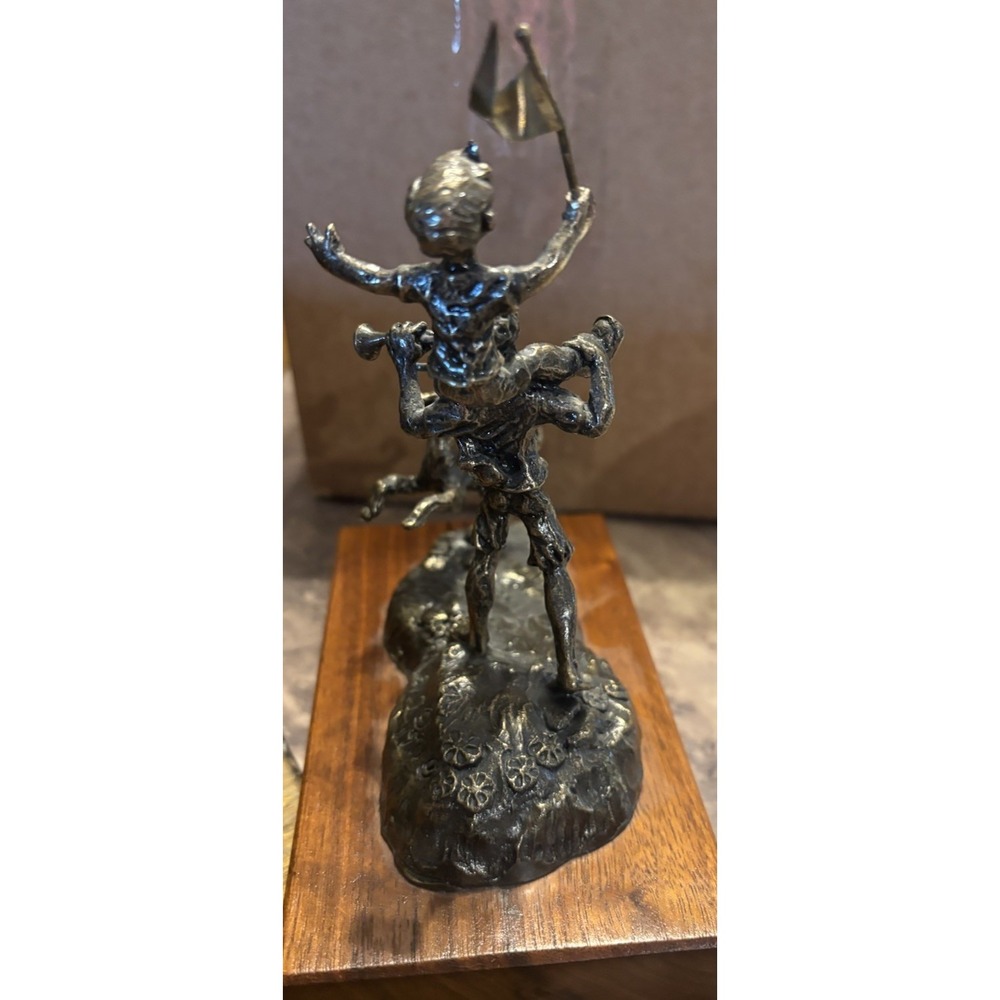 Dan Levin Bronze Sculpture From The 70's Boys Playing Trumpet While Dog Watches